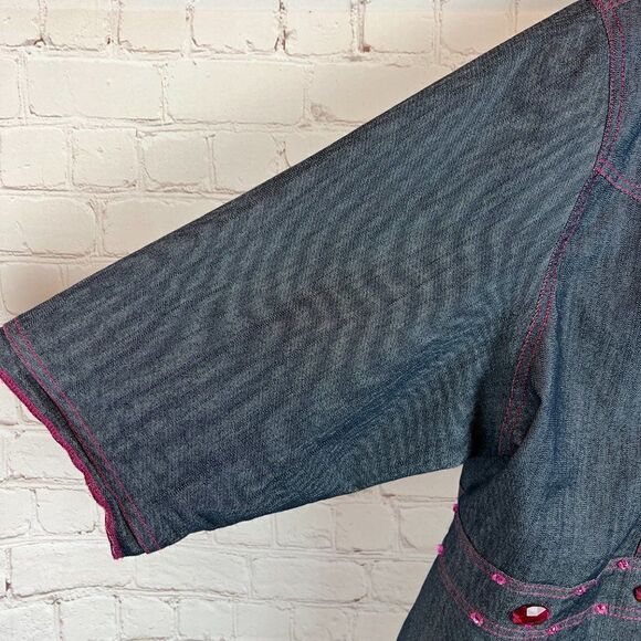 MOLATO denim blue-black pink crystal frill collar jacket blazer open front 2X - Picture 5 of 6